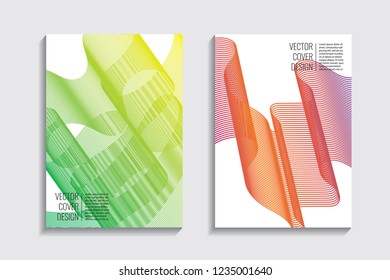 Blended covers with gradient wavy lines. Futuristic minimalistic design with multi-colored bionic background. Hi-tech. A4 format. Eps10 vector. For poster, layout, placard, grunge paper, card, book.