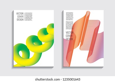 Blended covers with gradient wavy lines. Futuristic minimalistic design with multi-colored bionic background. Hi-tech. A4 format. Eps10 vector. For poster, layout, placard, grunge paper, card, book.