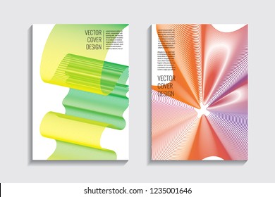 Blended covers with gradient wavy lines. Futuristic minimalistic design with multi-colored bionic background. Hi-tech. A4 format. Eps10 vector. For poster, layout, placard, grunge paper, card, book.