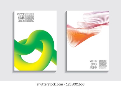 Blended covers with gradient wavy lines. Futuristic minimalistic design with multi-colored bionic background. Hi-tech. A4 format. Eps10 vector. For poster, layout, placard, grunge paper, card, book.