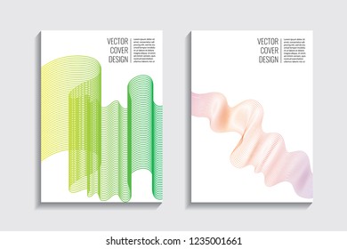 Blended covers with gradient wavy lines. Futuristic minimalistic design with multi-colored bionic background. Hi-tech. A4 format. Eps10 vector. For poster, layout, placard, grunge paper, card, book.