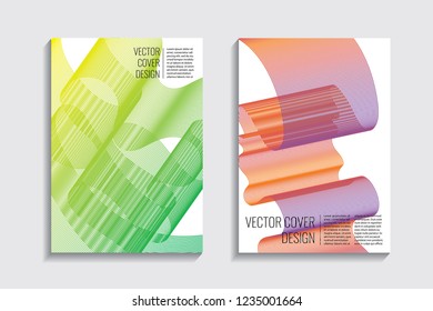 Blended covers with gradient wavy lines. Futuristic minimalistic design with multi-colored bionic background. Hi-tech. A4 format. Eps10 vector. For poster, layout, placard, grunge paper, card, book.
