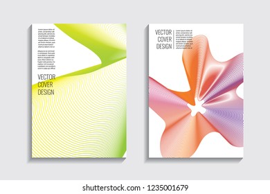 Blended covers with gradient wavy lines. Futuristic minimalistic design with multi-colored bionic background. Hi-tech. A4 format. Eps10 vector. For poster, layout, placard, grunge paper, card, book.