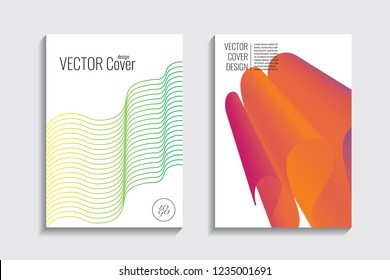 Blended covers with gradient wavy lines. Futuristic minimalistic design with multi-colored bionic background. Hi-tech. A4 format. Eps10 vector. For poster, layout, placard, grunge paper, card, book.