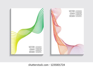 Blended covers with gradient wavy lines. Futuristic minimalistic design with multi-colored bionic background. Hi-tech. A4 format. Eps10 vector. For poster, layout, placard, grunge paper, card, book.