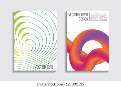 Blended covers with gradient wavy lines. Futuristic minimalistic design with multi-colored bionic background. Hi-tech. A4 format. Eps10 vector. For poster, layout, placard, grunge paper, card, book.