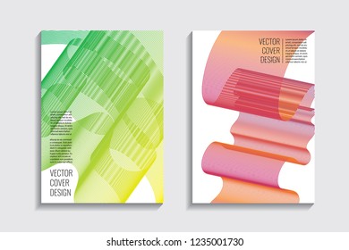 Blended covers with gradient wavy lines. Futuristic minimalistic design with multi-colored bionic background. Hi-tech. A4 format. Eps10 vector. For poster, layout, placard, grunge paper, card, book.