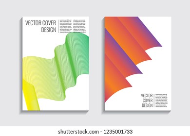 Blended covers with gradient wavy lines. Futuristic minimalistic design with multi-colored bionic background. Hi-tech. A4 format. Eps10 vector. For poster, layout, placard, grunge paper, card, book.