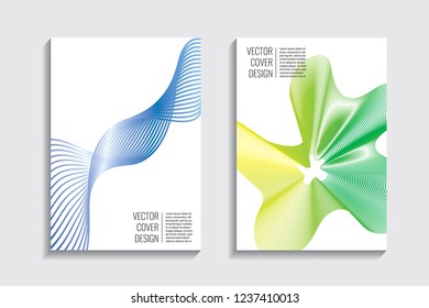Blended covers with gradient wavy lines. Futuristic minimalistic design, multi-colored bionic background. Hi-tech. A4 format. Eps10 vector. For poster, layout, placard, grunge paper, card, book.