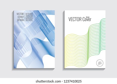 Blended covers with gradient wavy lines. Futuristic minimalistic design, multi-colored bionic background. Hi-tech. A4 format. Eps10 vector. For poster, layout, placard, grunge paper, card, book.