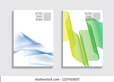 Blended covers with gradient wavy lines. Futuristic minimalistic design, multi-colored bionic background. Hi-tech. A4 format. Eps10 vector. For poster, layout, placard, grunge paper, card, book.