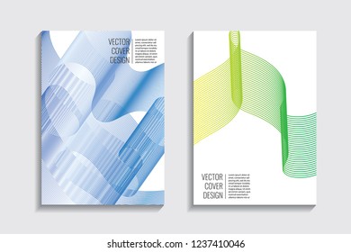 Blended covers with gradient wavy lines. Futuristic minimalistic design, multi-colored bionic background. Hi-tech. A4 format. Eps10 vector. For poster, layout, placard, grunge paper, card, book.