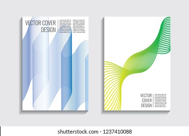 Blended covers with gradient wavy lines. Futuristic minimalistic design, multi-colored bionic background. Hi-tech. A4 format. Eps10 vector. For poster, layout, placard, grunge paper, card, book.