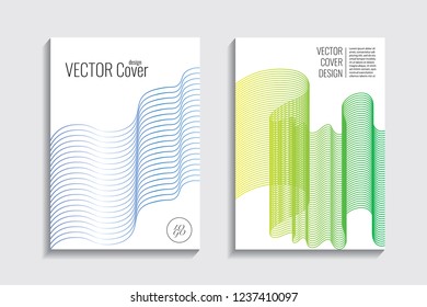 Blended covers with gradient wavy lines. Futuristic minimalistic design, multi-colored bionic background. Hi-tech. A4 format. Eps10 vector. For poster, layout, placard, grunge paper, card, book.