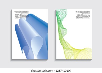 Blended covers with gradient wavy lines. Futuristic minimalistic design, multi-colored bionic background. Hi-tech. A4 format. Eps10 vector. For poster, layout, placard, grunge paper, card, book.