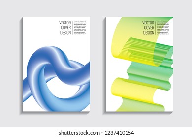 Blended covers with gradient wavy lines. Futuristic minimalistic design, multi-colored bionic background. Hi-tech. A4 format. Eps10 vector. For poster, layout, placard, grunge paper, card, book.