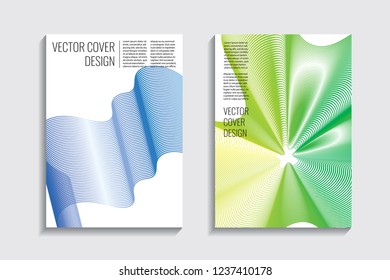 Blended covers with gradient wavy lines. Futuristic minimalistic design, multi-colored bionic background. Hi-tech. A4 format. Eps10 vector. For poster, layout, placard, grunge paper, card, book.