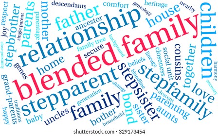 Blended Family word cloud on a white background. 