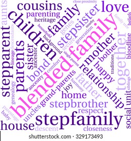 Blended Family word cloud on a white background. 