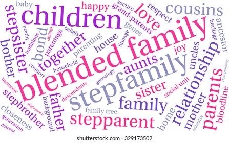 Blended Family word cloud on a white background. 