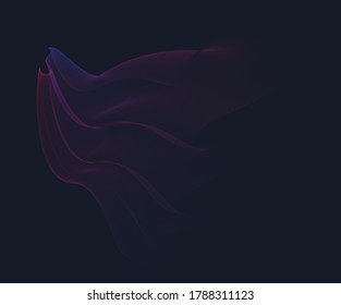 Blended flowing cloth-like lines with purple to pink gradient on a dark midnight blue background