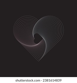 Blended gradient colour lines in black background - heart shape.