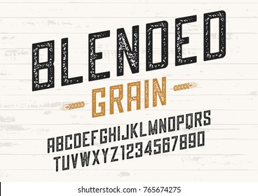 Blended grain vector vintage sans serif font design, letterpress, alphabet, typeface, typography.