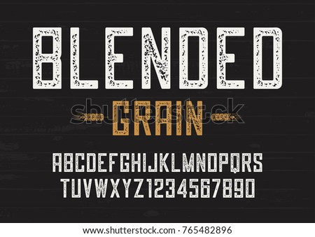 Blended grain vector vintage sans serif font design, letterpress, alphabet, typeface, typography.