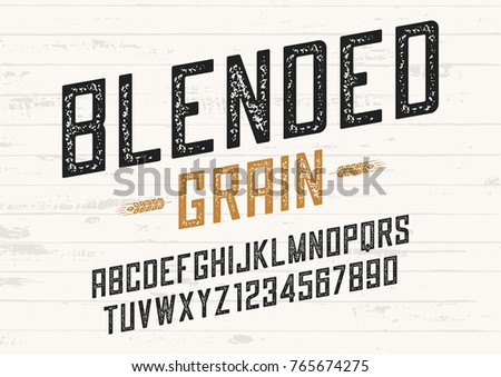 Blended grain vector vintage sans serif font design, letterpress, alphabet, typeface, typography.