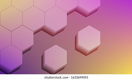 Blended hexagonals with pink and yellow gradient mesh background nice for wallpaper, banner, and card