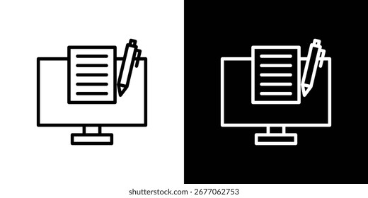 Blended learning icon Black and White Vector Graphic