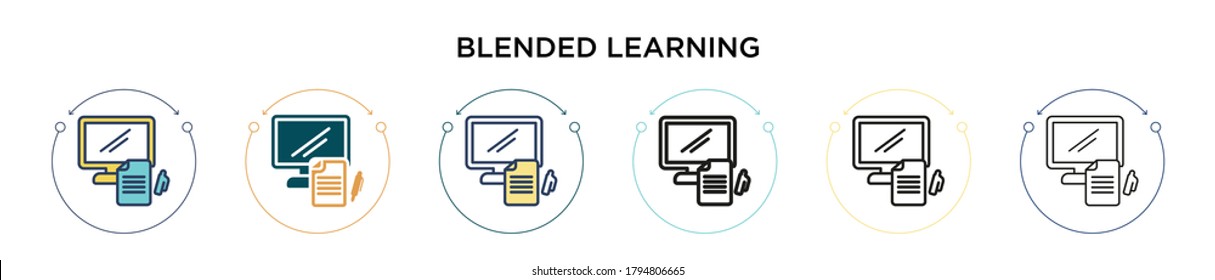 Blended learning icon in filled, thin line, outline and stroke style. Vector illustration of two colored and black blended learning vector icons designs can be used for mobile, ui, web