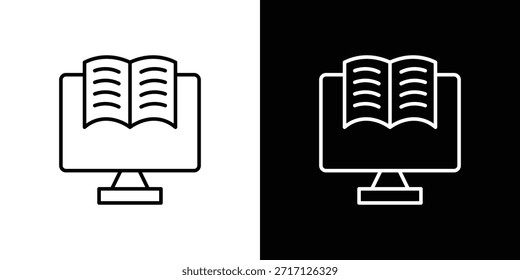 Blended learning icon, outline vector sign, logo design download