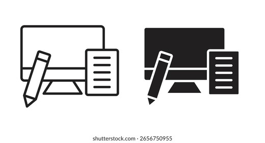 Blended learning icon symbol set in black. line and flat icons