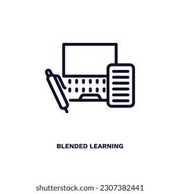 blended learning icon. Thin line blended learning icon from distance learning collection. Outline vector isolated on white background. Editable blended learning symbol can be used web and mobile