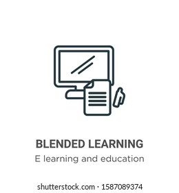 Blended learning outline vector icon. Thin line black blended learning icon, flat vector simple element illustration from editable e learning and education concept isolated on white background