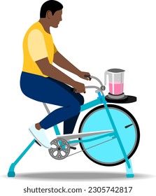 Bicicleta Blender Hombre pedalear bicicleta de ejercicio y mezclador de conducción Vector