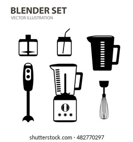 Blender black icon set, household kitchen appliances, monochrome  flat vector illustration