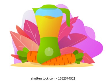 Blender carrot smoothie juice vegetables.Flat vector illustration. Vegetable juice.Vegan and vegetarian food.Isolated on white background.