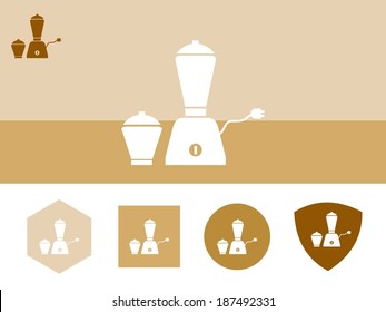 blender, food processor, Mixer Grinder icon on colorful background with 4 shapes buttons. Eps-10.