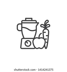 Blender and fruit juice line icon. Fresh cocktail linear style sign for mobile concept and web design. Fruit Juice Mixer outline vector icon. Diet food symbol, logo illustration. Vector graphics
