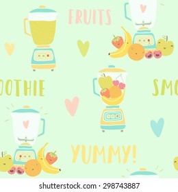 Blender and fruits seamless pattern