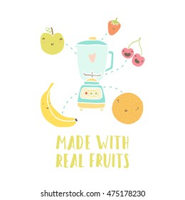 Blender and fruits. Vector hand drawn illustration