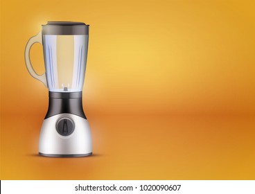 Blender with glass container on orange background . Electronic Kitchen appliance. Original design. Concept of Health food and drink. Vector Illustration isolated on background.