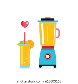 Blender Glass of fresh smoothie and orange