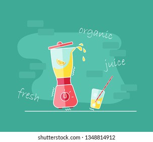 Blender and glass with orange juice and ice 