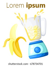 Blender and glass of smoothie made of banana Juice made of banana vector illustration Web site page and mobile app design vector element