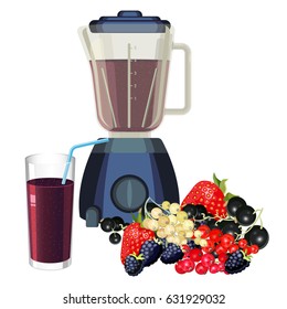 Blender and glass of smoothie made of healthy fruits vector