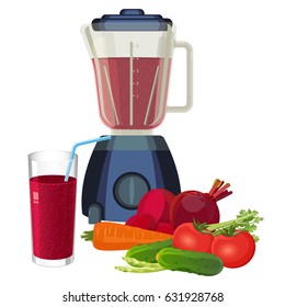 Blender and glass of smoothie made of organic vegetables vector