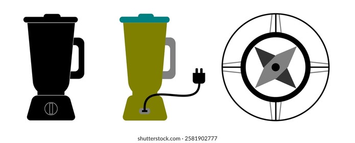 blender icon, cions, icon set vector illustration of electronics object kitchenware front look, back look, and inside look 